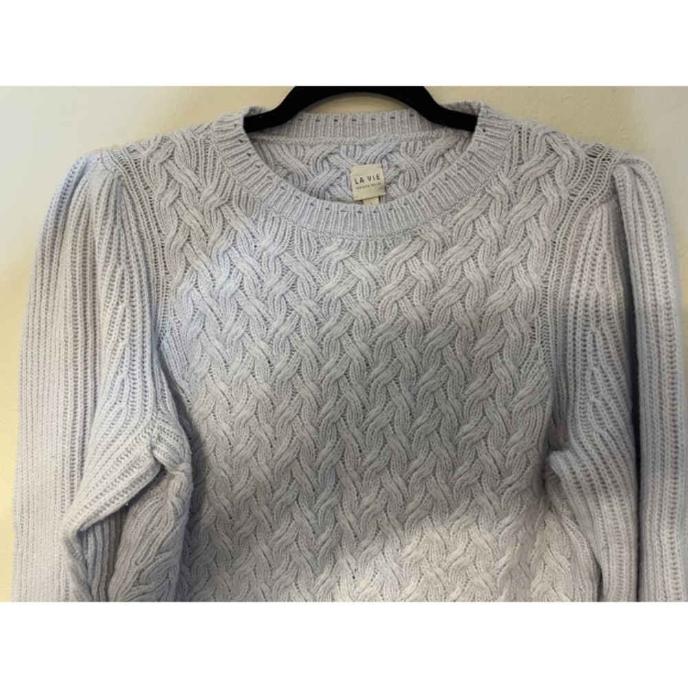 REBECCA TAYLOR La Vie lilac purple cable knit wool crewneck sweater L - Picture 3 of 11